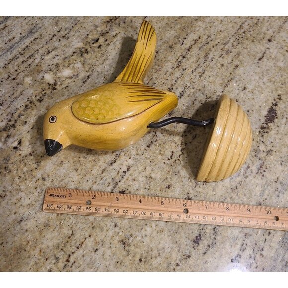 Vintage Painted Carved Perched Bird Wall Hanging Yellow Folk Art About 9" - Picture 10 of 12
